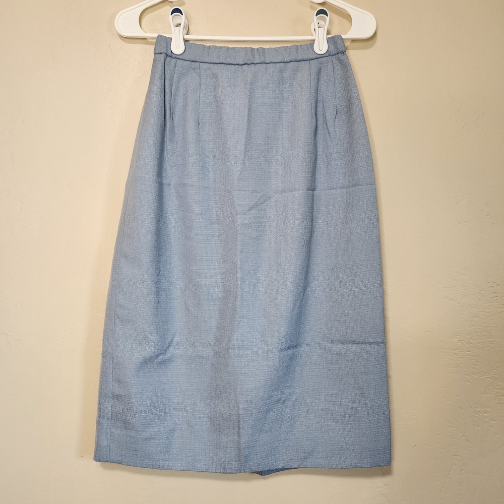 Vintage Pendleton Linen Blend Skirt Blue Womens Size 6 Petite